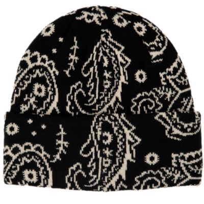 Corduroy Paisley Beanie - Black