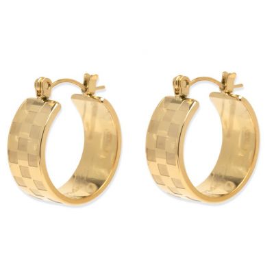 Pura Vida Gold Check Hoop Earrings - Gold