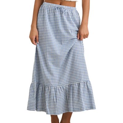 Rhythm W Lola Check Tiered Maxi Skirt