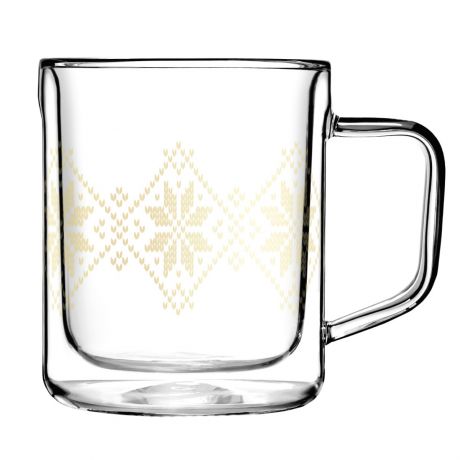 Corkcicle Holiday Mug Glass Set [2 x 12oz] - Gold Fairisle