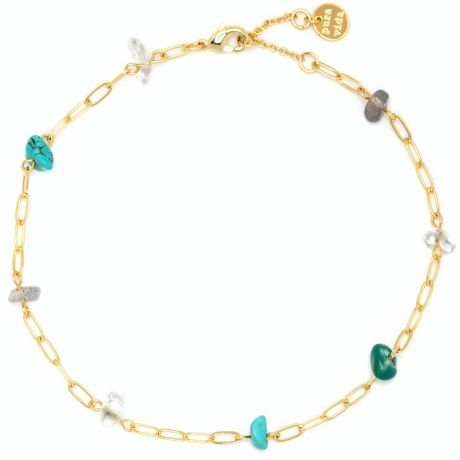 Pura Vida Stone Bead Chip and Chain Anklet - Gold