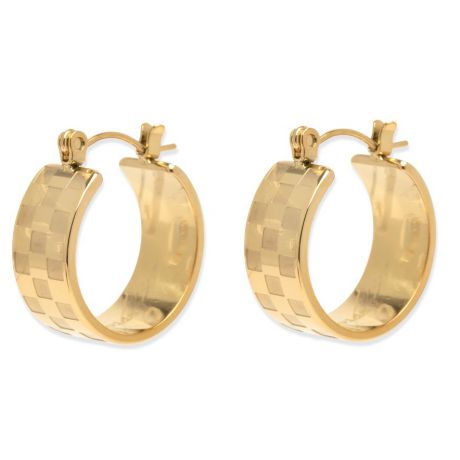 Pura Vida Gold Check Hoop Earrings - Gold