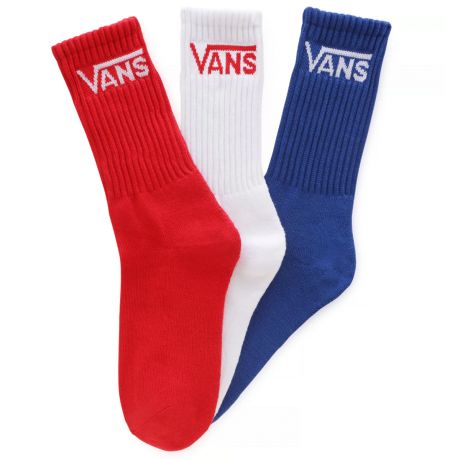 Vans Youth Classic Crew Socks Size 1-6 [Pack of 3] - True Red/ White